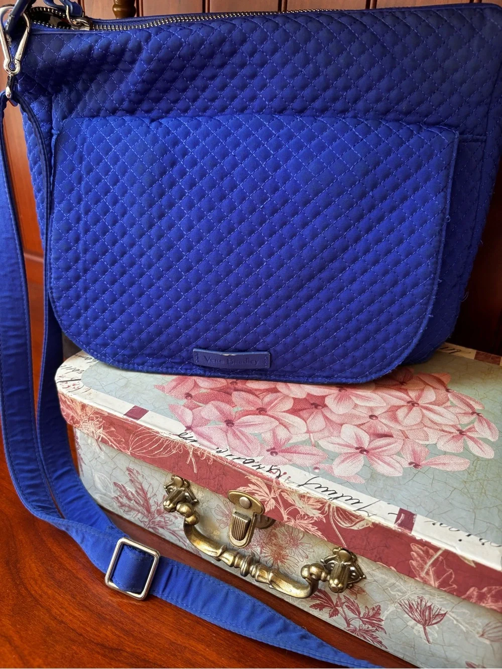 Vera Bradley Carson Mini Hobo Crossbody Bag in Gage Blue Quilted Microfiber